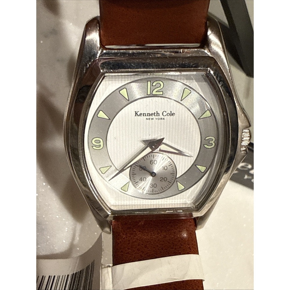 Kenneth Cole New York KC1085 Men's Tonneau Quartz Watch Brown Leather Strap